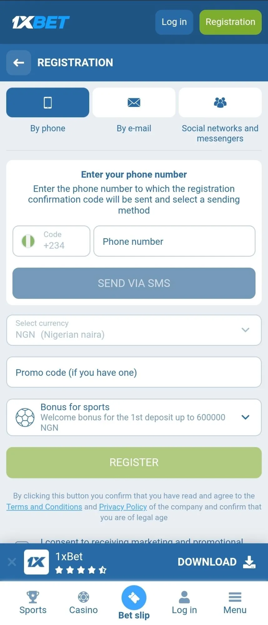 register 1xbet